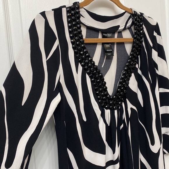 Bisou Bisou Beaded Zebra Print Dress Plunge Neckline Size 8 - Picture 3 of 8